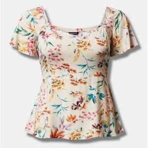 TORRID Peplum Challis Sweetheart Flutter Sleeve Top, Size 2 (16-18)